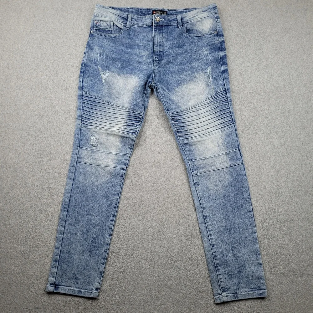 Southpole Skinny Moto Jeans Mens 36x32‎ Blue Distressed Biker Denim